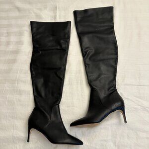 Charles David Piano Over the Knee Black Leather High Heeled Boots Size 11